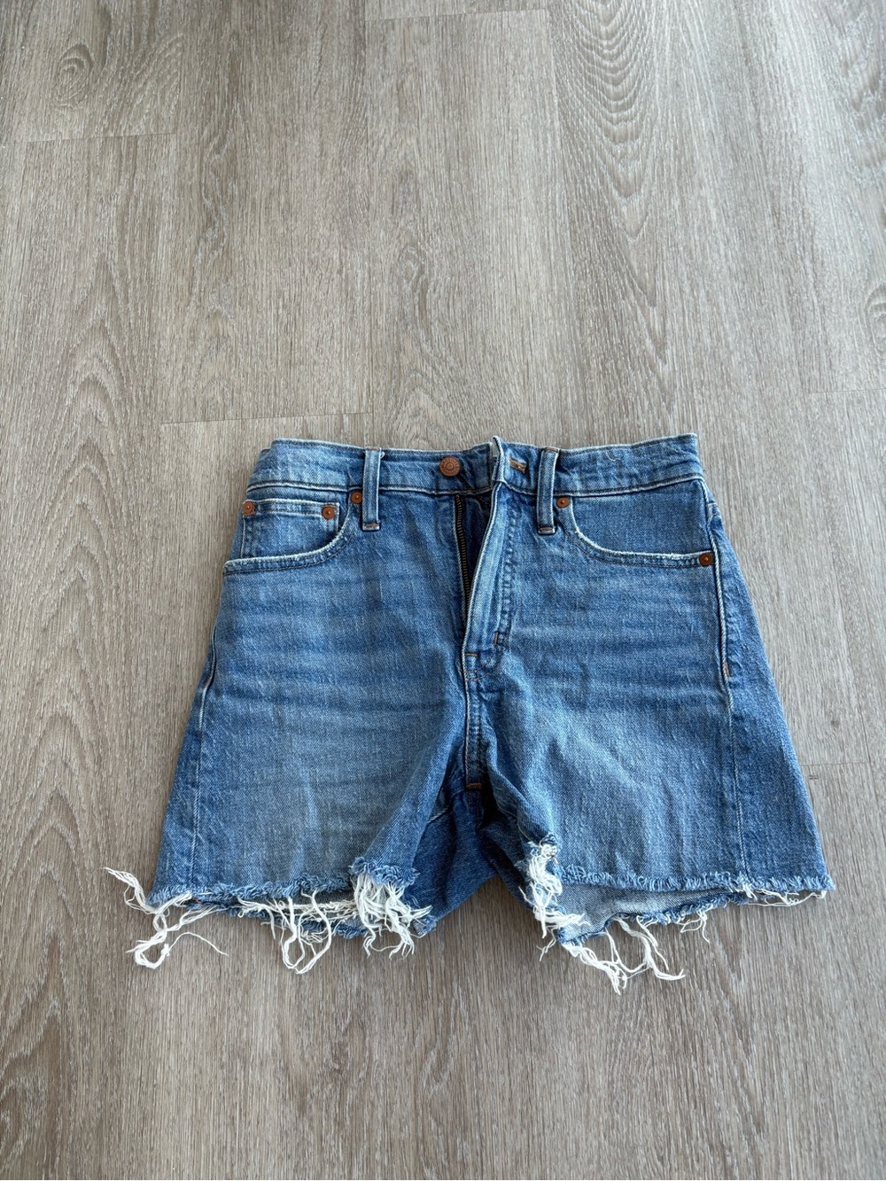 Madewell Distressed Medium Blue Denim Cutoff Shorts